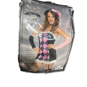 Spirit Sexy Jester Adult Costume‎ Dress Hat Arm Pieces Stockings Medium 6-8